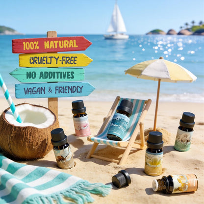 ARVIDSSON Sommer Ätherische Öle Set – Tropische Duftöle für Diffuser, Seifen- und Kerzenherstellung – Ocean Breeze, Pina Colada, Fresh Cotton, Pink Sand, Plumeria, Kokosnuss – Duftöl für Zuhause