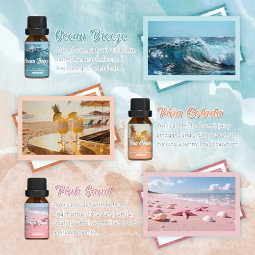 ARVIDSSON Sommer Ätherische Öle Set – Tropische Duftöle für Diffuser, Seifen- und Kerzenherstellung – Ocean Breeze, Pina Colada, Fresh Cotton, Pink Sand, Plumeria, Kokosnuss – Duftöl für Zuhause