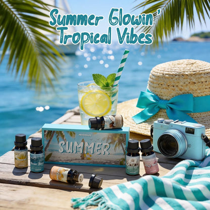 ARVIDSSON Sommer Ätherische Öle Set – Tropische Duftöle für Diffuser, Seifen- und Kerzenherstellung – Ocean Breeze, Pina Colada, Fresh Cotton, Pink Sand, Plumeria, Kokosnuss – Duftöl für Zuhause