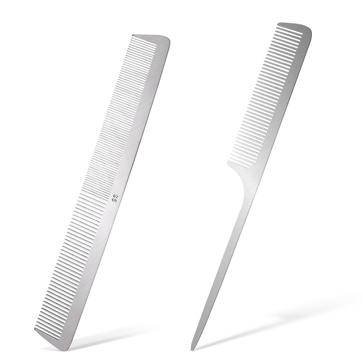 2er Set Edelstahl Rattenschwanzkamm mit Metallspitze und Flachkamm für Haarstyling