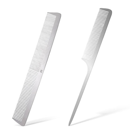 2er Set Edelstahl Rattenschwanzkamm mit Metallspitze und Flachkamm für Haarstyling