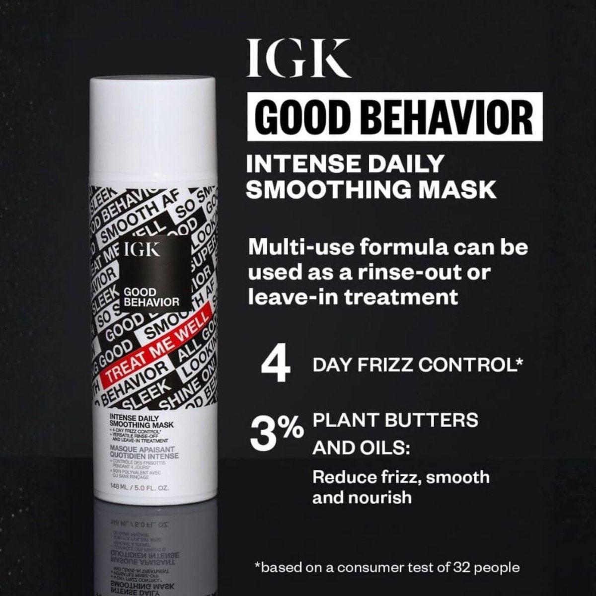IGK GOOD BEHAVIOR Intense Daily Smoothing Mask – Glättende Haarmaske gegen Frizz, 5 oz