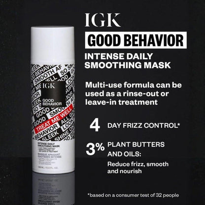 IGK GOOD BEHAVIOR Intense Daily Smoothing Mask – Glättende Haarmaske gegen Frizz, 5 oz