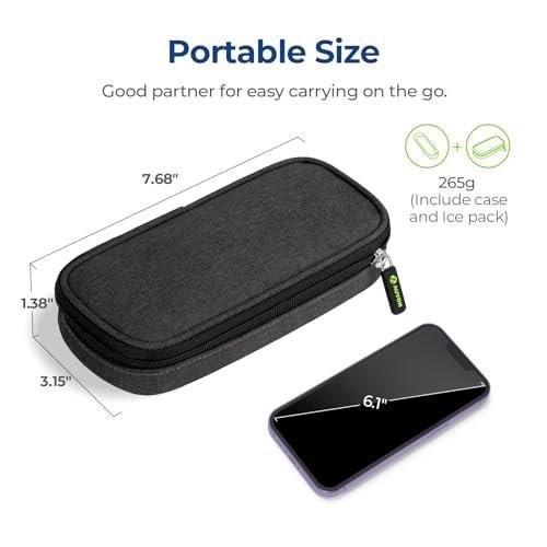 AUVON Insulin-Kühltasche mit 2 x 90g TSA-geprüften Kühlakkus – Isolierte Kühltasche für Insulin-Pens und Diabetikerzubehör – Kompakt für Alltag und Reisen