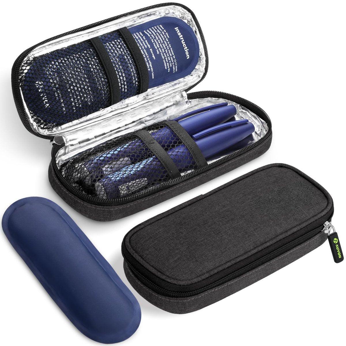 AUVON Insulin-Kühltasche mit 2 x 90g TSA-geprüften Kühlakkus – Isolierte Kühltasche für Insulin-Pens und Diabetikerzubehör – Kompakt für Alltag und Reisen
