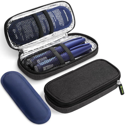 AUVON Insulin-Kühltasche mit 2 x 90g TSA-geprüften Kühlakkus – Isolierte Kühltasche für Insulin-Pens und Diabetikerzubehör – Kompakt für Alltag und Reisen