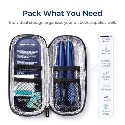 AUVON Insulin-Kühltasche mit 2 x 90g TSA-geprüften Kühlakkus – Isolierte Kühltasche für Insulin-Pens und Diabetikerzubehör – Kompakt für Alltag und Reisen