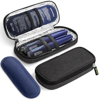 AUVON Insulin-Kühltasche mit 2 x 90g TSA-geprüften Kühlakkus – Isolierte Kühltasche für Insulin-Pens und Diabetikerzubehör – Kompakt für Alltag und Reisen