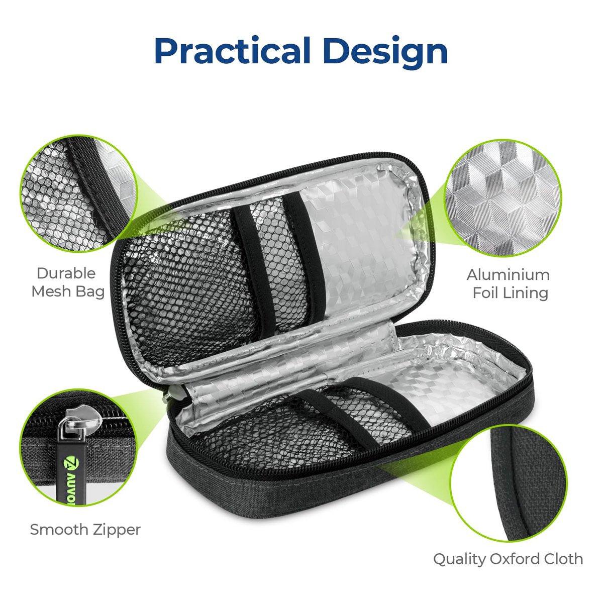 AUVON Insulin-Kühltasche mit 2 x 90g TSA-geprüften Kühlakkus – Isolierte Kühltasche für Insulin-Pens und Diabetikerzubehör – Kompakt für Alltag und Reisen