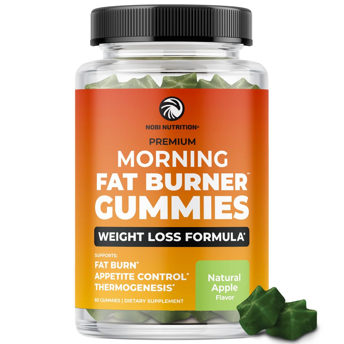 Nobi Nutrition Morgen Fatburner Gummies | Gewichtsverlust für Frauen & Männer | Appetitzügler & Stoffwechsel-Booster | Thermogener Bauchfettverbrenner mit Grüntee, Garcinia, Grüner Kaffeebohne & mehr | 60 Gummies