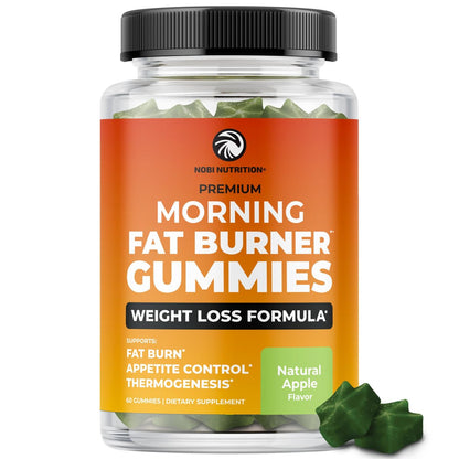 Nobi Nutrition Morgen Fatburner Gummies | Gewichtsverlust für Frauen & Männer | Appetitzügler & Stoffwechsel-Booster | Thermogener Bauchfettverbrenner mit Grüntee, Garcinia, Grüner Kaffeebohne & mehr | 60 Gummies