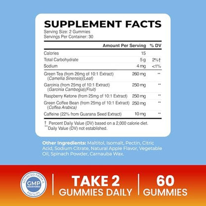 Nobi Nutrition Morgen Fatburner Gummies | Gewichtsverlust für Frauen & Männer | Appetitzügler & Stoffwechsel-Booster | Thermogener Bauchfettverbrenner mit Grüntee, Garcinia, Grüner Kaffeebohne & mehr | 60 Gummies