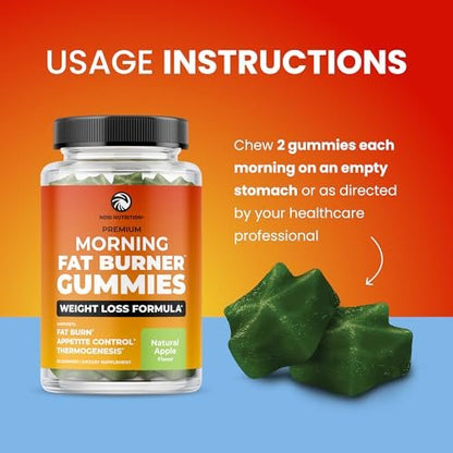 Nobi Nutrition Morgen Fatburner Gummies | Gewichtsverlust für Frauen & Männer | Appetitzügler & Stoffwechsel-Booster | Thermogener Bauchfettverbrenner mit Grüntee, Garcinia, Grüner Kaffeebohne & mehr | 60 Gummies