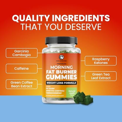 Nobi Nutrition Morgen Fatburner Gummies | Gewichtsverlust für Frauen & Männer | Appetitzügler & Stoffwechsel-Booster | Thermogener Bauchfettverbrenner mit Grüntee, Garcinia, Grüner Kaffeebohne & mehr | 60 Gummies