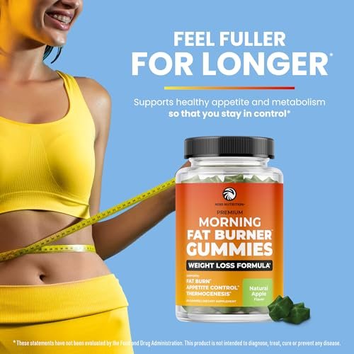 Nobi Nutrition Morgen Fatburner Gummies | Gewichtsverlust für Frauen & Männer | Appetitzügler & Stoffwechsel-Booster | Thermogener Bauchfettverbrenner mit Grüntee, Garcinia, Grüner Kaffeebohne & mehr | 60 Gummies