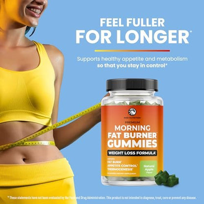 Nobi Nutrition Morgen Fatburner Gummies | Gewichtsverlust für Frauen & Männer | Appetitzügler & Stoffwechsel-Booster | Thermogener Bauchfettverbrenner mit Grüntee, Garcinia, Grüner Kaffeebohne & mehr | 60 Gummies