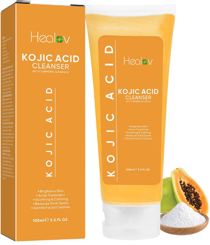 Kojic Acid Seife gegen Hyperpigmentierung – Hautaufhellende Kojic-Papaya-Gesichts- und Körperwäsche – Dunkle-Flecken-Seife reduziert Akne, Narben und gleicht den Hautton aus – Kurkuma-Gesichtsreiniger für strahlenderen Glanz