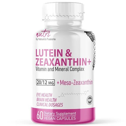 Nature's Fusions Nutri Lutein 20mg Augen Vitamine Komplex - Dreifache Carotinoid-Formel - Lutein und Zeaxanthin - Enthält Zink, Vitamine A, C, D3, E, Folsäure - 60 Kapseln - Nahrungsergänzungsmittel für die Augengesundheit