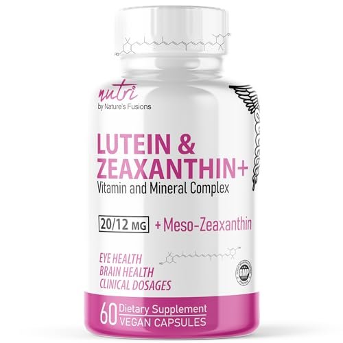 Nature's Fusions Nutri Lutein 20mg Augen Vitamine Komplex - Dreifache Carotinoid-Formel - Lutein und Zeaxanthin - Enthält Zink, Vitamine A, C, D3, E, Folsäure - 60 Kapseln - Nahrungsergänzungsmittel für die Augengesundheit