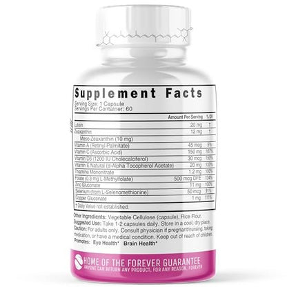 Nature's Fusions Nutri Lutein 20mg Augen Vitamine Komplex - Dreifache Carotinoid-Formel - Lutein und Zeaxanthin - Enthält Zink, Vitamine A, C, D3, E, Folsäure - 60 Kapseln - Nahrungsergänzungsmittel für die Augengesundheit