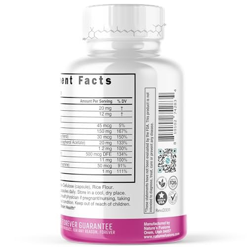 Nature's Fusions Nutri Lutein 20mg Augen Vitamine Komplex - Dreifache Carotinoid-Formel - Lutein und Zeaxanthin - Enthält Zink, Vitamine A, C, D3, E, Folsäure - 60 Kapseln - Nahrungsergänzungsmittel für die Augengesundheit