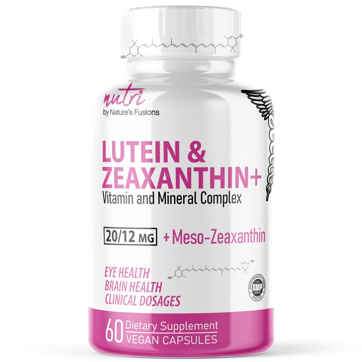 Nature's Fusions Nutri Lutein 20mg Augen Vitamine Komplex - Dreifache Carotinoid-Formel - Lutein und Zeaxanthin - Enthält Zink, Vitamine A, C, D3, E, Folsäure - 60 Kapseln - Nahrungsergänzungsmittel für die Augengesundheit