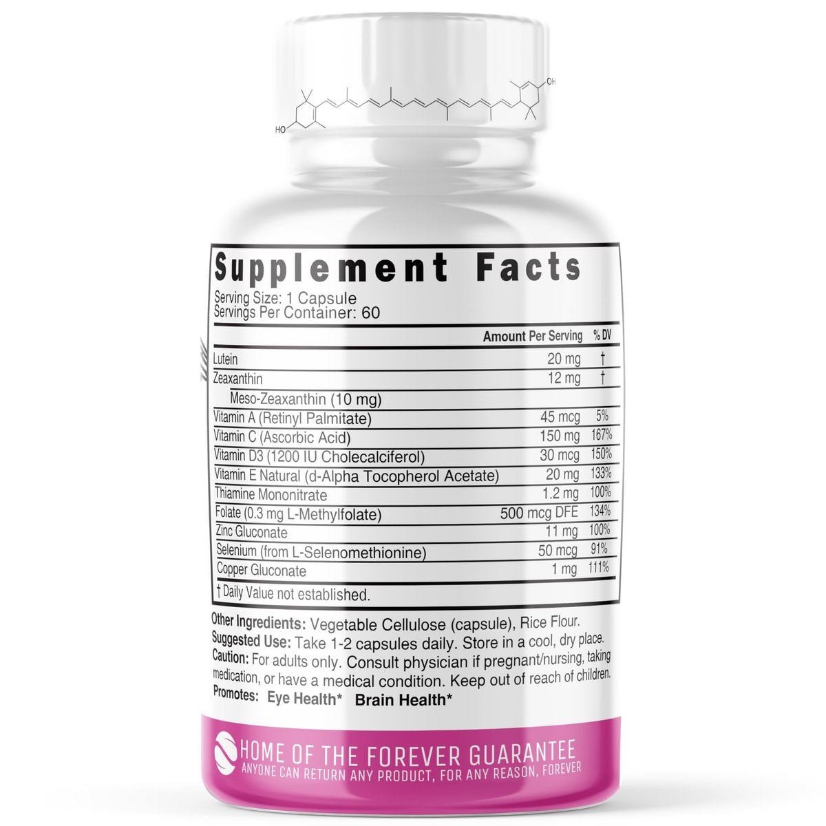 Nature's Fusions Nutri Lutein 20mg Augen Vitamine Komplex - Dreifache Carotinoid-Formel - Lutein und Zeaxanthin - Enthält Zink, Vitamine A, C, D3, E, Folsäure - 60 Kapseln - Nahrungsergänzungsmittel für die Augengesundheit