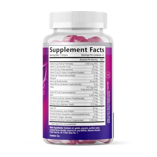 Haar-Vitamine für Frauen mit Arganöl, Kollagen, Biotin und Hyaluronsäure – Fördert schnelleres Haarwachstum, Haut- und Nagelpflege – 120 Softgels, hergestellt in den USA