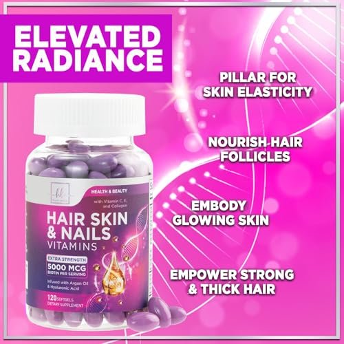 Haar-Vitamine für Frauen mit Arganöl, Kollagen, Biotin und Hyaluronsäure – Fördert schnelleres Haarwachstum, Haut- und Nagelpflege – 120 Softgels, hergestellt in den USA