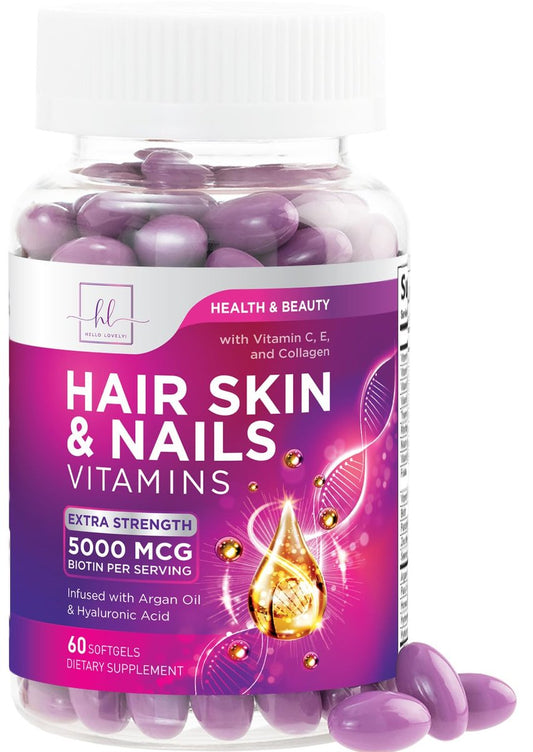 Haar Vitamine für Frauen für Haarwachstum - Argan-angereichertes Nahrungsergänzungsmittel mit Kollagen, Biotin und Hyaluronsäure - Unterstützt schnelleres Haarwachstum, Haut- und Nagel-Schönheitsvitamine, in den USA abgefüllt - 60 Softgels