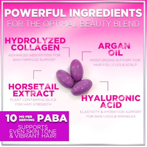Haar Vitamine für Frauen für Haarwachstum - Argan-angereichertes Nahrungsergänzungsmittel mit Kollagen, Biotin und Hyaluronsäure - Unterstützt schnelleres Haarwachstum, Haut- und Nagel-Schönheitsvitamine, in den USA abgefüllt - 60 Softgels
