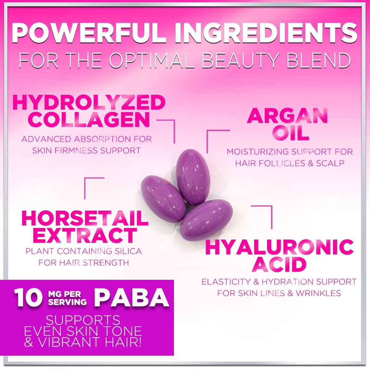 Haar Vitamine für Frauen für Haarwachstum - Argan-angereichertes Nahrungsergänzungsmittel mit Kollagen, Biotin und Hyaluronsäure - Unterstützt schnelleres Haarwachstum, Haut- und Nagel-Schönheitsvitamine, in den USA abgefüllt - 60 Softgels