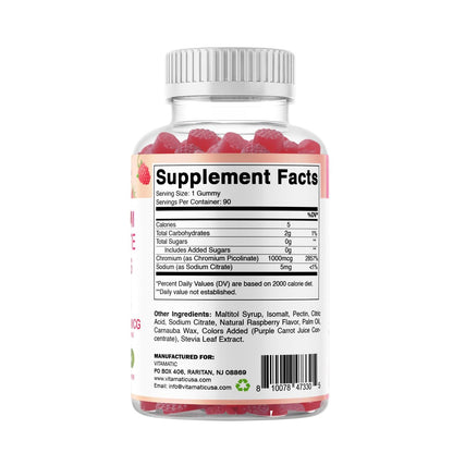 Vitamatic Chrompicolinat 1000 mcg – 90 Gummis – Hochdosiertes Chrom – Himbeergeschmack (Insgesamt 180 Gummis) 2er-Pack