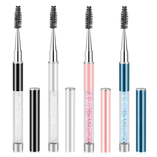 Spoolies Mascara Wimpernbürsten mit Kappe – 4 Stück tragbare Augenbrauenbürsten, wiederverwendbar, für Wimpernverlängerungen, Make-up-Zubehör für Frauen