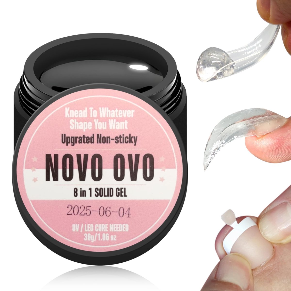 NOVO OVO Nicht-Klebender Fester Nagel-UV-Gel-Kleber für Press-On- und Soft-Gel-X-Falschnagelspitzen 8-in-1, Starker & Langanhaltender Nagelkleber, Upgrade 3D-Gel für Acryl-Skulptur & Dekoration, UV-Licht Aushärtung 30ml