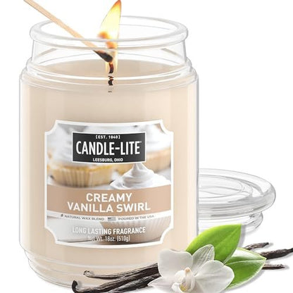 Candle-lite Herbst-Duftkerzen, Cremiger Vanille-Zwirbel, 18 oz Glas, Stolz in den USA gegossen, Aromatherapie-Kerze, Einzeldocht mit 110 Stunden Brenndauer, Perfekt für eine entspannte Atmosphäre