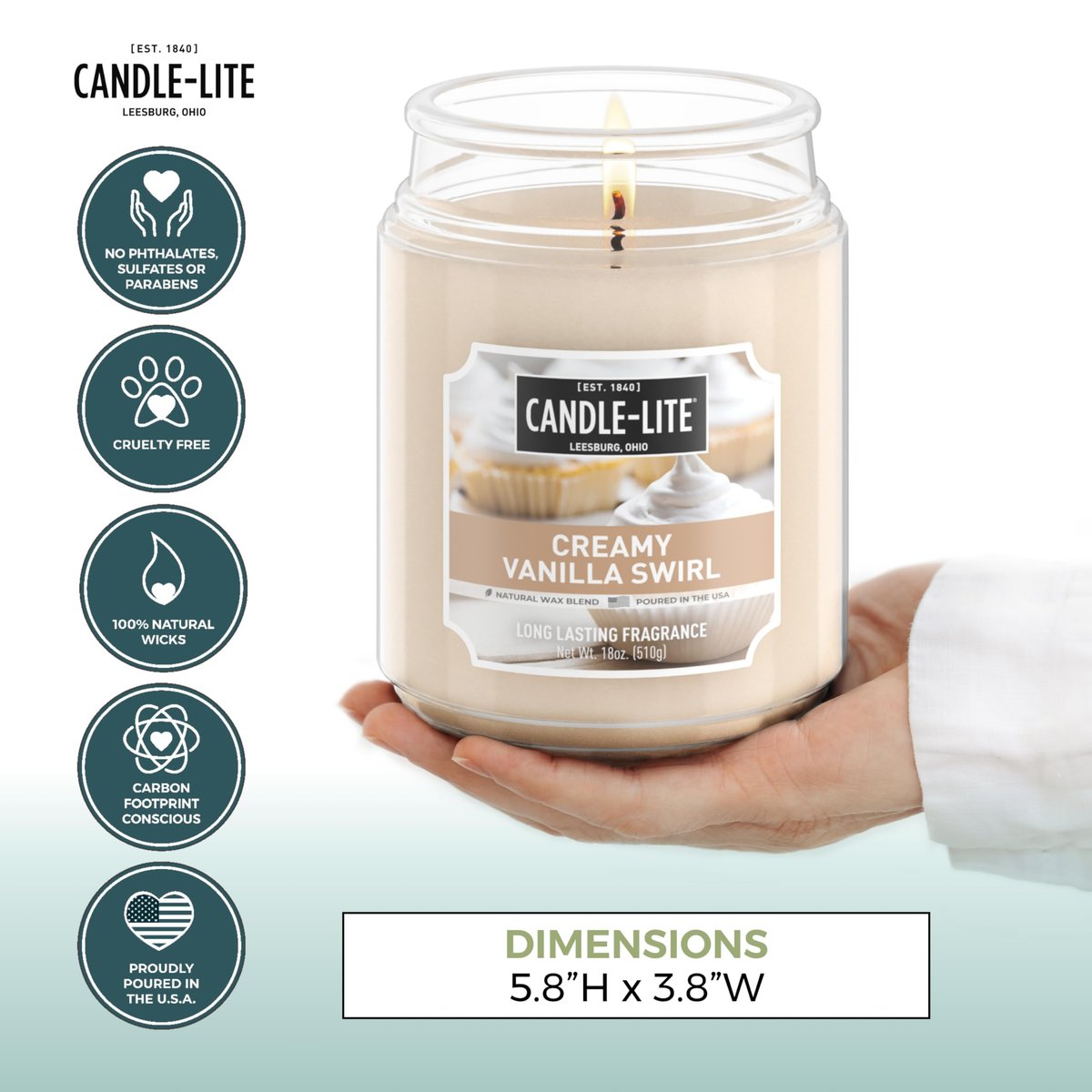 Candle-lite Herbst-Duftkerzen, Cremiger Vanille-Zwirbel, 18 oz Glas, Stolz in den USA gegossen, Aromatherapie-Kerze, Einzeldocht mit 110 Stunden Brenndauer, Perfekt für eine entspannte Atmosphäre