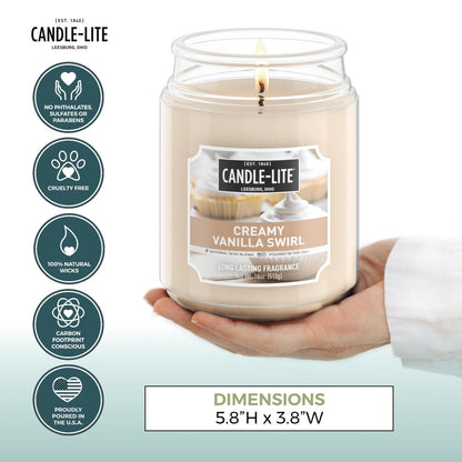 Candle-lite Herbst-Duftkerzen, Cremiger Vanille-Zwirbel, 18 oz Glas, Stolz in den USA gegossen, Aromatherapie-Kerze, Einzeldocht mit 110 Stunden Brenndauer, Perfekt für eine entspannte Atmosphäre