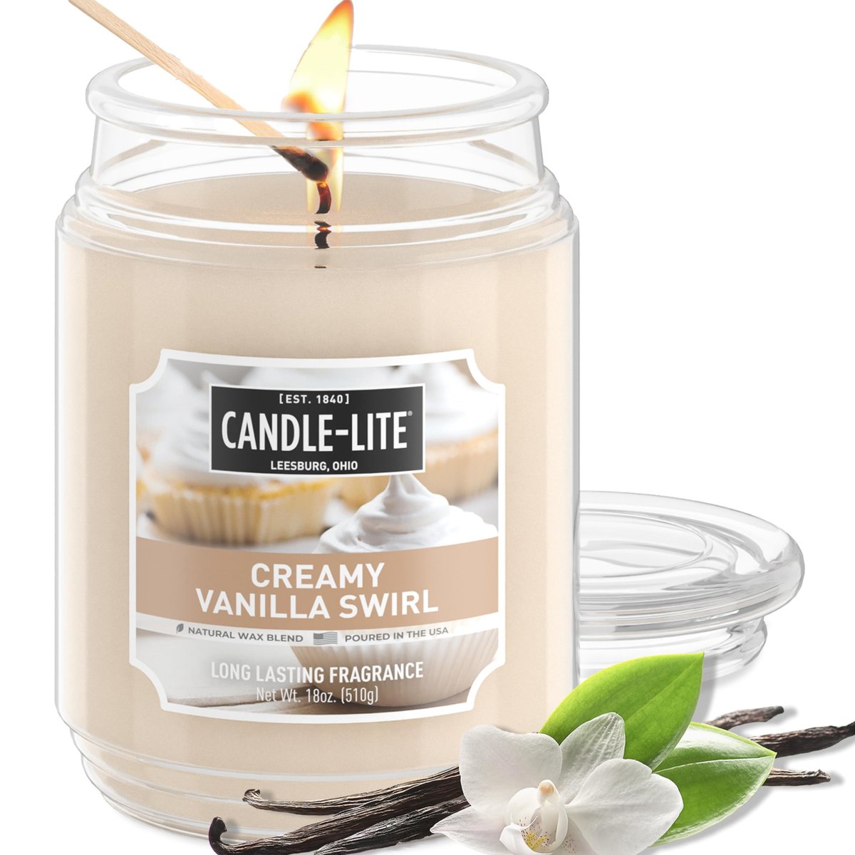Candle-lite Herbst-Duftkerzen, Cremiger Vanille-Zwirbel, 18 oz Glas, Stolz in den USA gegossen, Aromatherapie-Kerze, Einzeldocht mit 110 Stunden Brenndauer, Perfekt für eine entspannte Atmosphäre