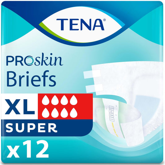TENA ProSkin Incontinence Super Briefs, Erwachsenwindeln, Super Saugfähigkeit, Blasenschwäche-Kontrolle, Extra Large, 12 Stück