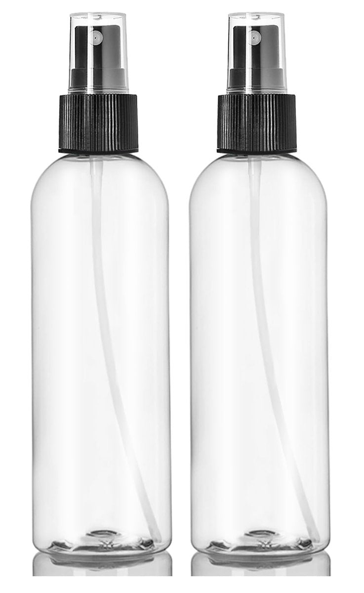 ljdeals 8 oz Klare Kunststoff-Sprühflaschen, Schwarzer Feinsprühkopf, Nachfüllbare Leere Flaschen für Ätherische Öle, Parfüm, Reisen. 2er-Pack, Hergestellt in den USA
