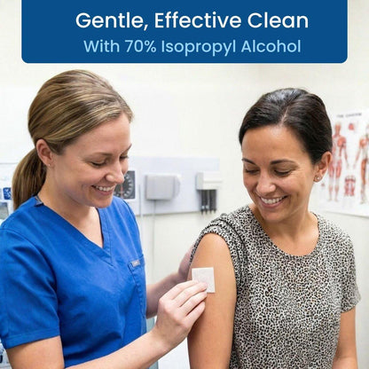 HCS Große Alkohol-Vorbereitungspads - Strukturiert, 70% Isopropylalkohol-Tücher, einzeln verpackt - 2-lagige sterile Hautvorbereitungstücher für Injektionen, Erste Hilfe (100/Box)