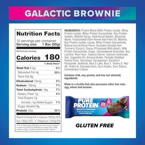 Pure Protein Galactic Brownie Proteinriegel – 20g Protein, 3g Zucker, 190 Kalorien (12er Pack) Zuckerarm* High Protein Snack - Glutenfrei - Perfekt für einen gesunden Snack