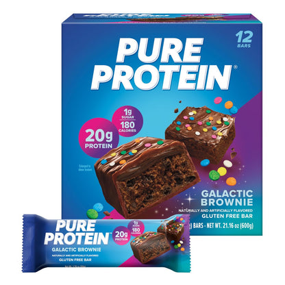 Pure Protein Galactic Brownie Proteinriegel – 20g Protein, 3g Zucker, 190 Kalorien (12er Pack) Zuckerarm* High Protein Snack - Glutenfrei - Perfekt für einen gesunden Snack