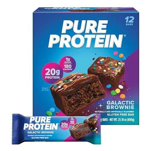 Pure Protein Galactic Brownie Proteinriegel – 20g Protein, 3g Zucker, 190 Kalorien (12er Pack) Zuckerarm* High Protein Snack - Glutenfrei - Perfekt für einen gesunden Snack