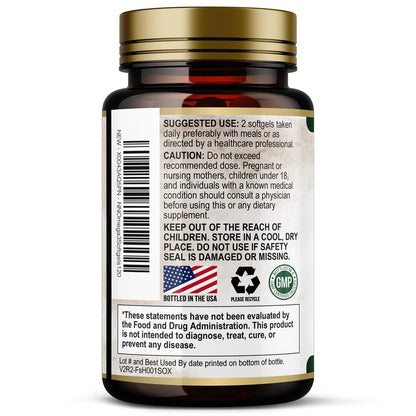 Omega 3 Fischöl Kapseln - 2400mg Fischöl pro Portion - Dreifach-Stärke Omega-3 mit EPA & DHA - Unterstützt Herz, Gehirn & Immunsystem - Wild gefangen, in den USA abgefüllt - 120 Softgels