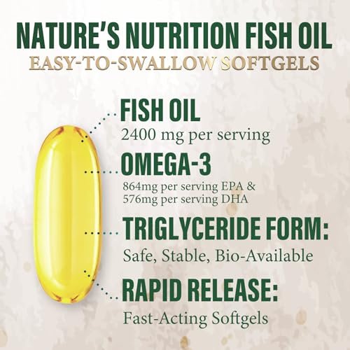 Omega 3 Fischöl Kapseln - 2400mg Fischöl pro Portion - Dreifach-Stärke Omega-3 mit EPA & DHA - Unterstützt Herz, Gehirn & Immunsystem - Wild gefangen, in den USA abgefüllt - 120 Softgels