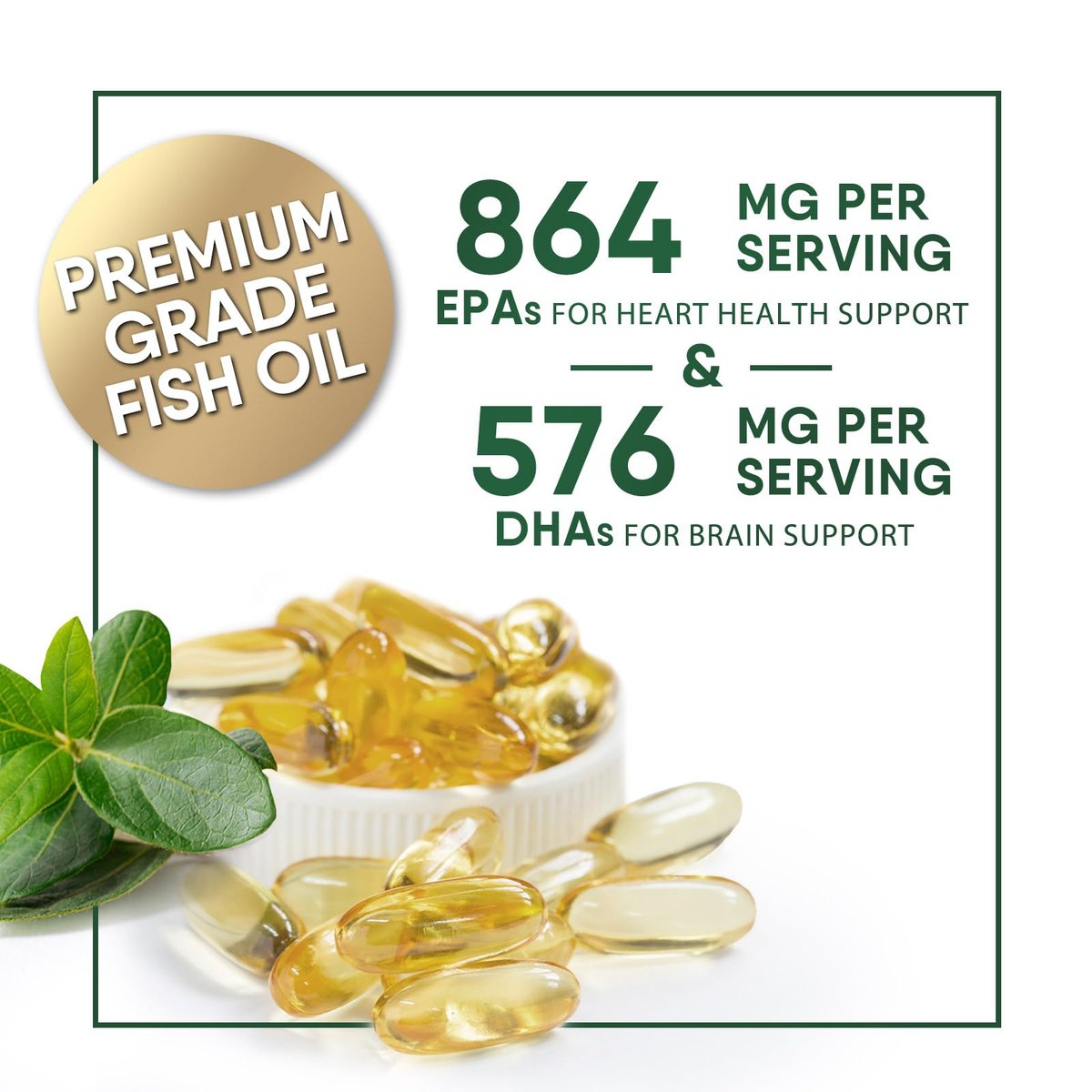 Omega 3 Fischöl Kapseln - 2400mg Fischöl pro Portion - Dreifach-Stärke Omega-3 mit EPA & DHA - Unterstützt Herz, Gehirn & Immunsystem - Wild gefangen, in den USA abgefüllt - 120 Softgels