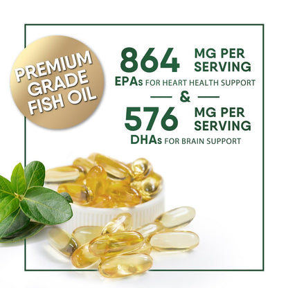 Omega 3 Fischöl Kapseln - 2400mg Fischöl pro Portion - Dreifach-Stärke Omega-3 mit EPA & DHA - Unterstützt Herz, Gehirn & Immunsystem - Wild gefangen, in den USA abgefüllt - 120 Softgels