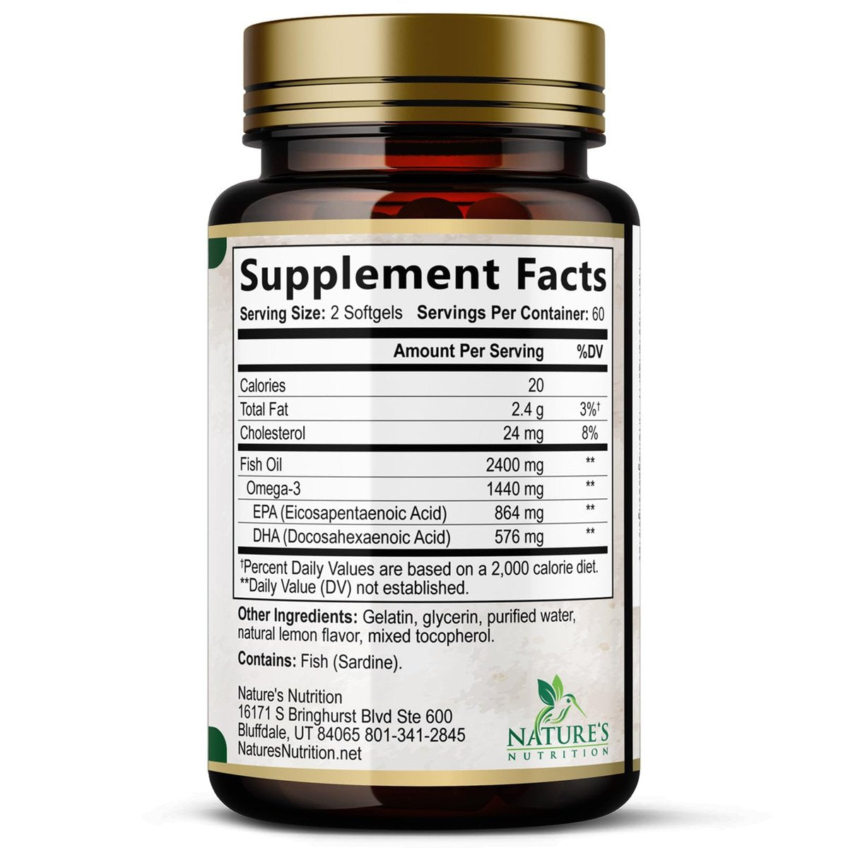 Omega 3 Fischöl Kapseln - 2400mg Fischöl pro Portion - Dreifach-Stärke Omega-3 mit EPA & DHA - Unterstützt Herz, Gehirn & Immunsystem - Wild gefangen, in den USA abgefüllt - 120 Softgels